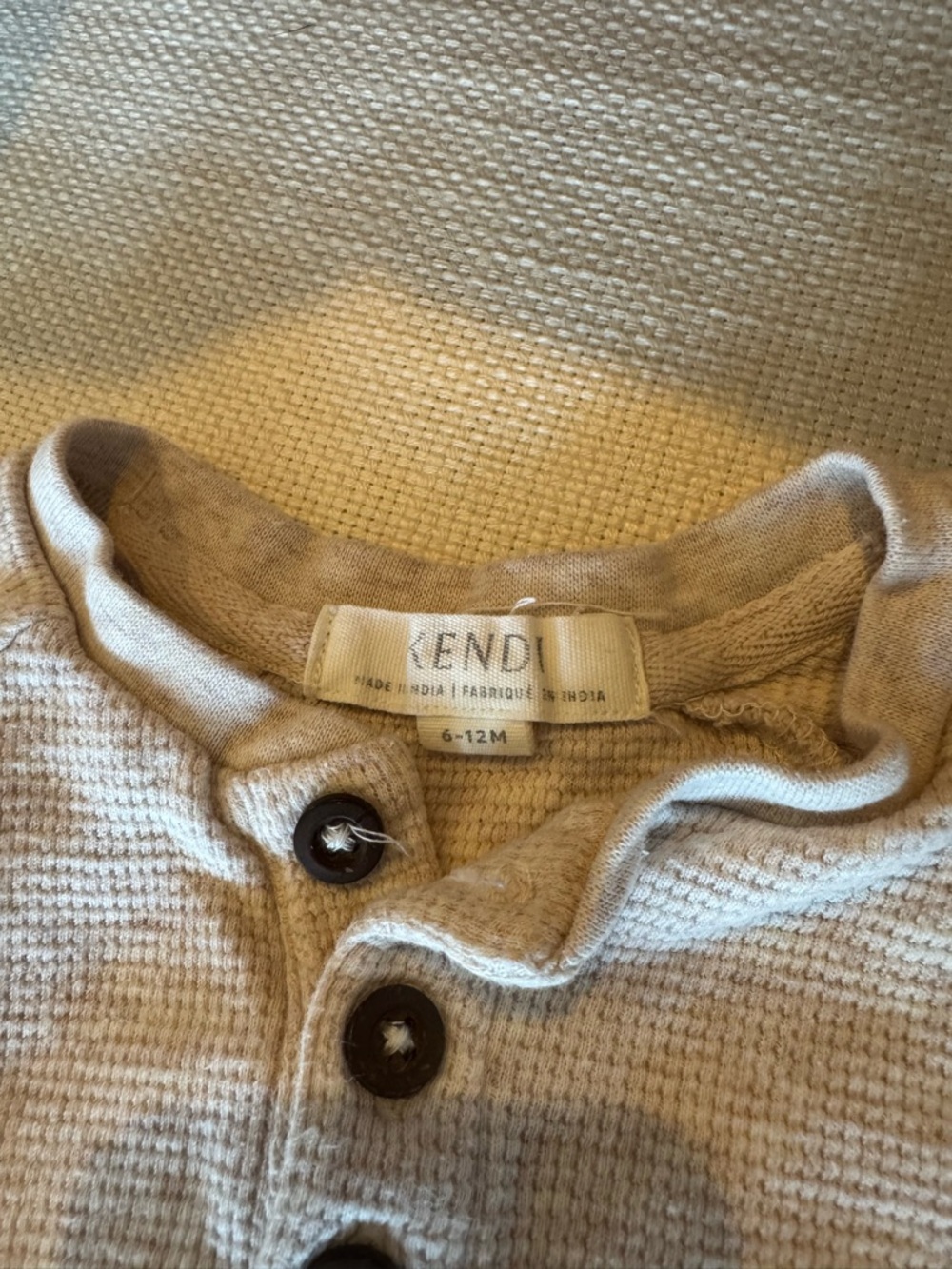 Kendi Kids 6-12 mo Beige Waffle Knit Henley Top from Colored Organics